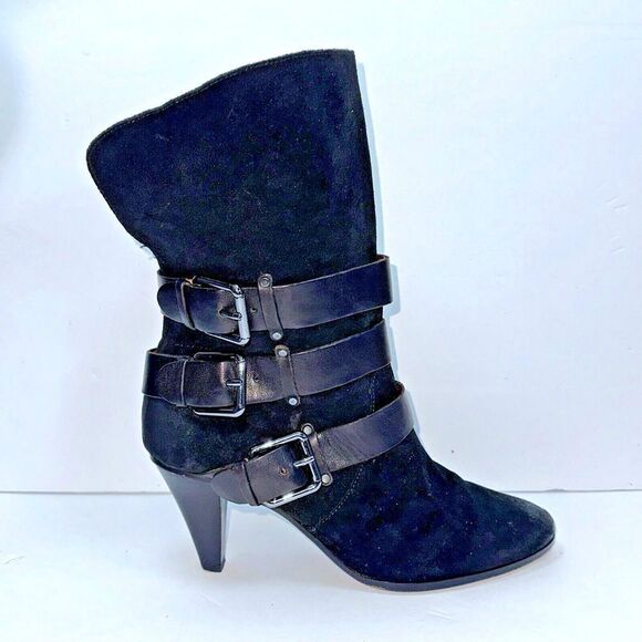 REBECCA‎ MINKOFF Black Suede heeled Audrey Buckle Ankle Booties Womans 10 M - Picture 1 of 12